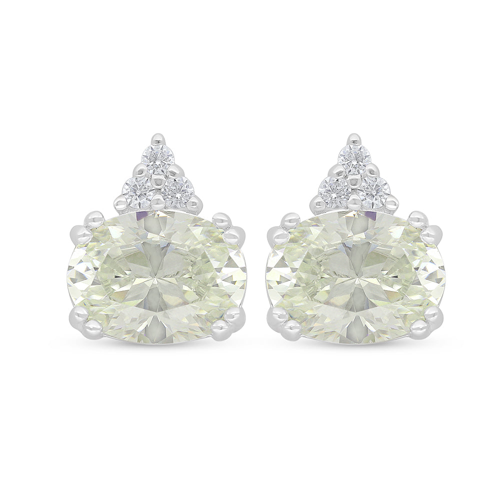 Sterling Silver 925 Earring Rhodium Plated Embedded With Yellow Diamond And White Zircon