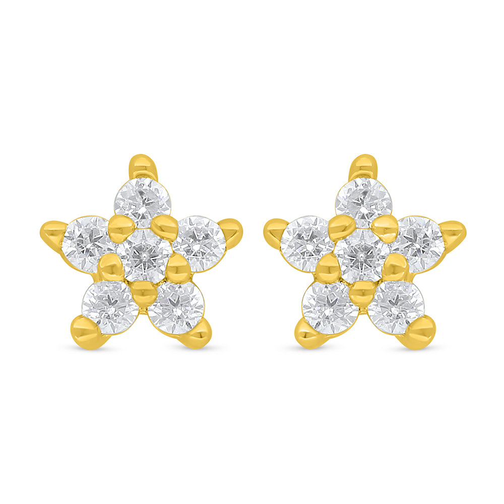 Sterling Silver 925 Earring Golden Plated Embedded With White Zircon