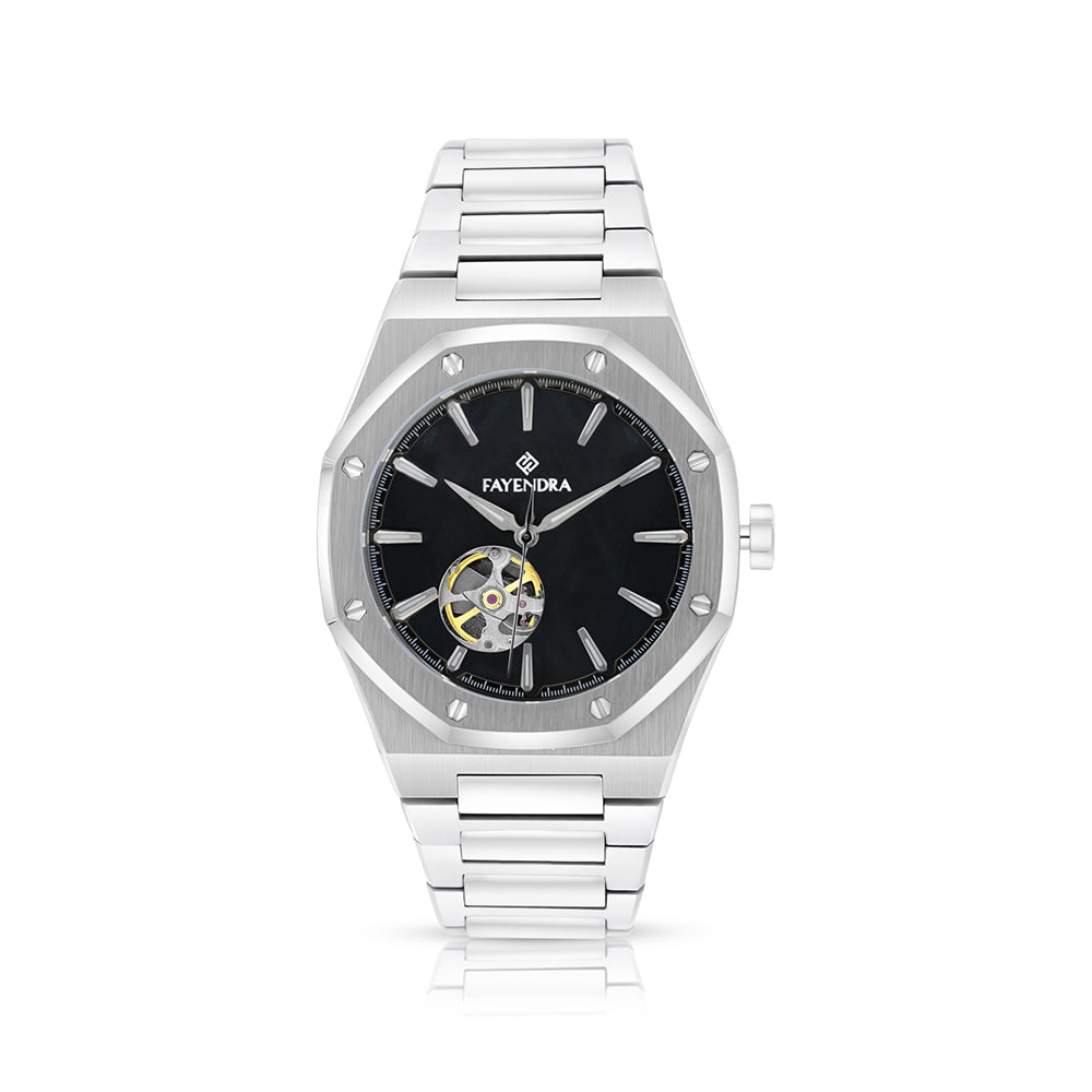 Stainless Steel 316 Watch Silver Color For Men - BLACK MOP DIAL