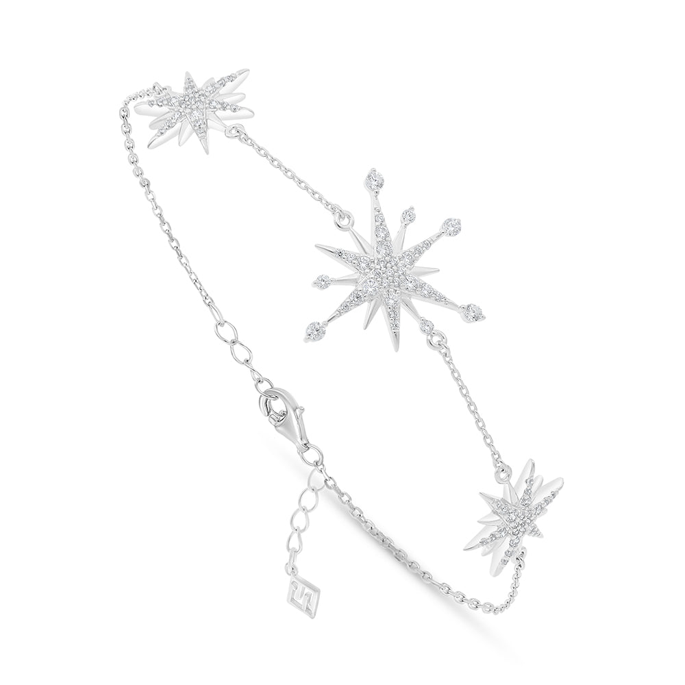 Sterling Silver 925 Bracelet Rhodium Plated Embedded With White Zircon