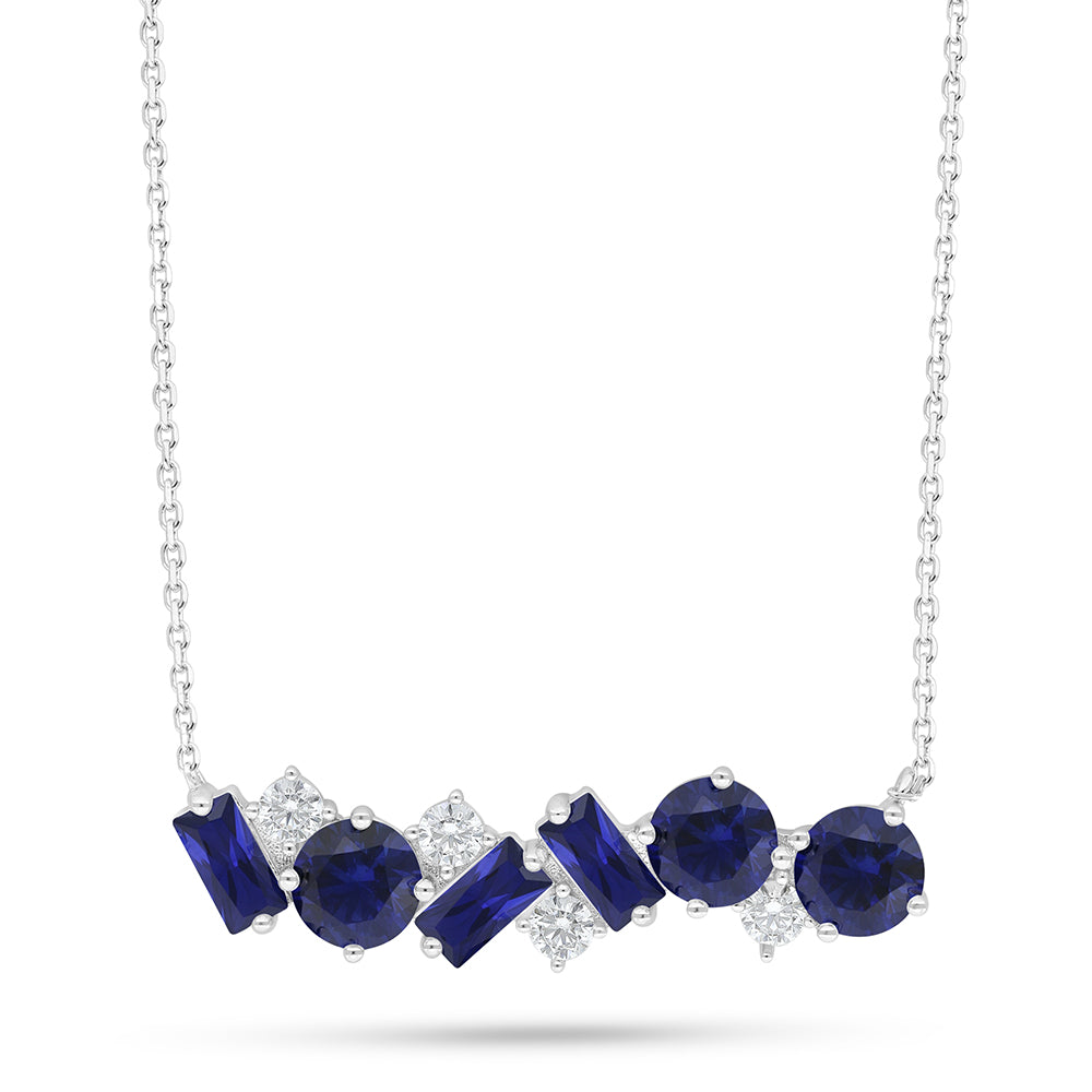 عقد من الفضة الخالصة عيار 925 مطلي روديوم مرصع زفير كروندوم و فص ابيض