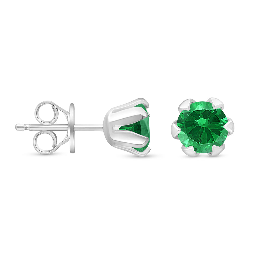 Sterling Silver 925 Earring Rhodium Plated Embedded With Emerald Zircon