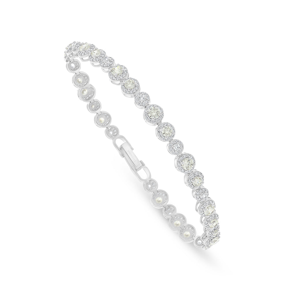 اسورة من الفضة الخالصة عيار 925 مطلية روديوم مرصعة بالزركون الكناري الالماسي و فص ابيض