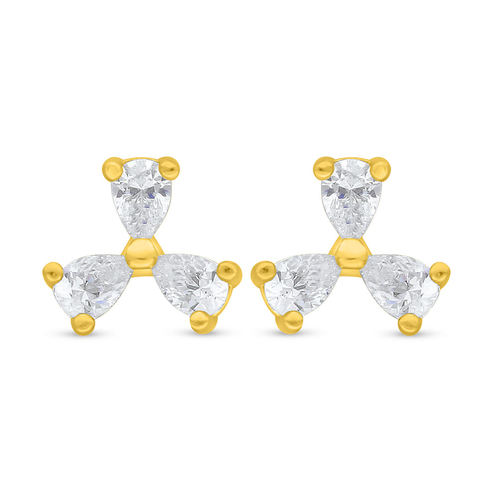 Sterling Silver 925 Earring Golden Plated Embedded With White Zircon