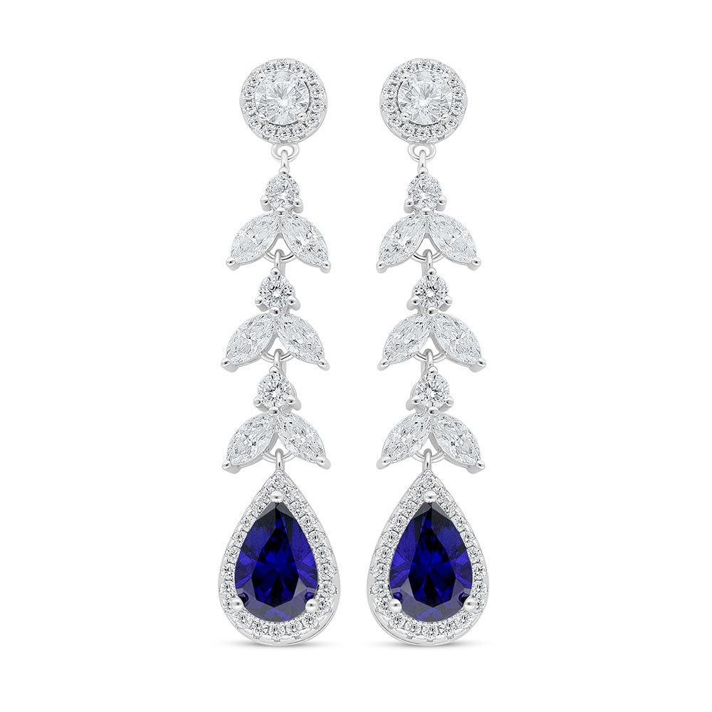 Sterling Silver 925 Earring Rhodium Plated Embedded With Sapphire Corundum And White Zircon