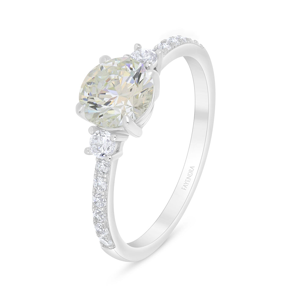 خاتم من الفضة الخالصة عيار 925 مطلي روديوم مرصع بالزركون الكناري الالماسي و فص ابيض