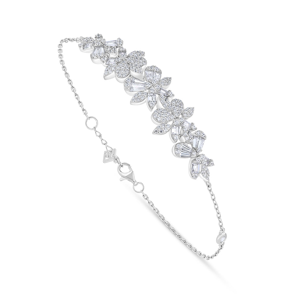 Sterling Silver 925 Bracelet Rhodium Plated Embedded With White Zircon
