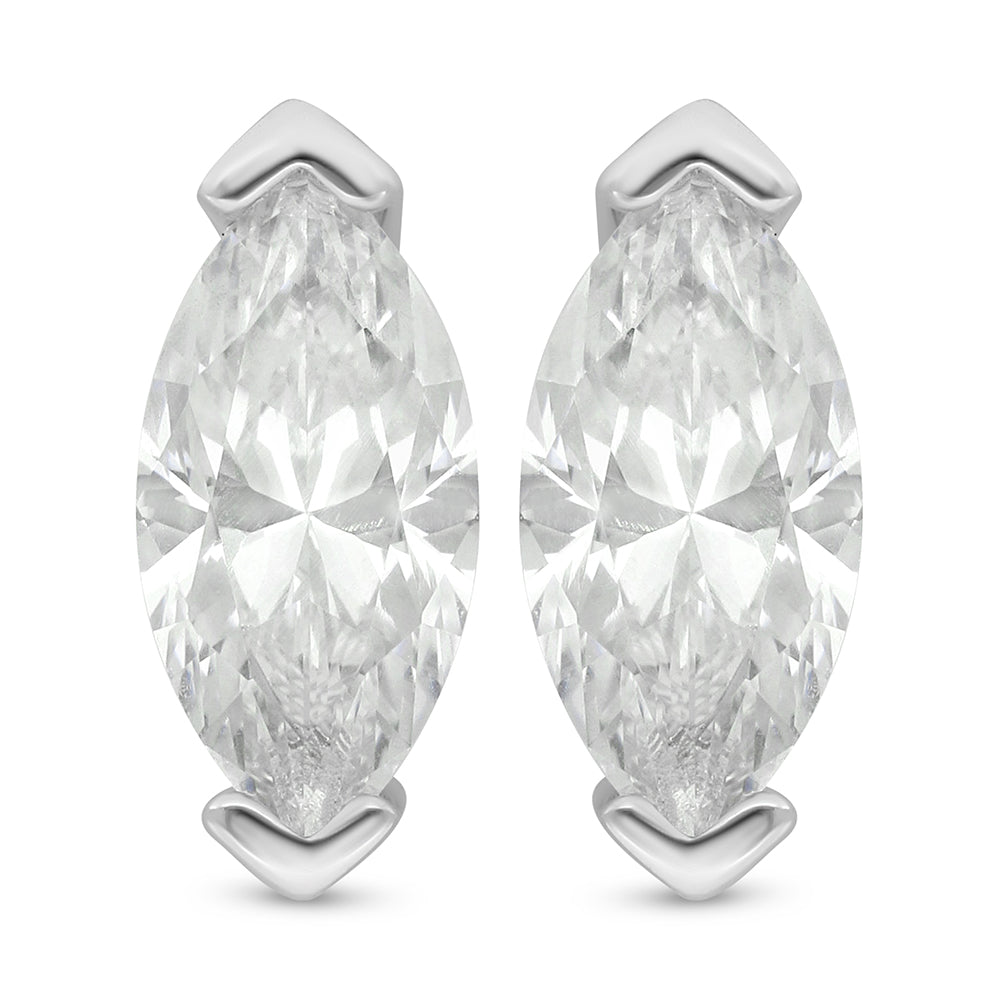 Sterling Silver 925 Earring Rhodium Plated Embedded With White Zircon