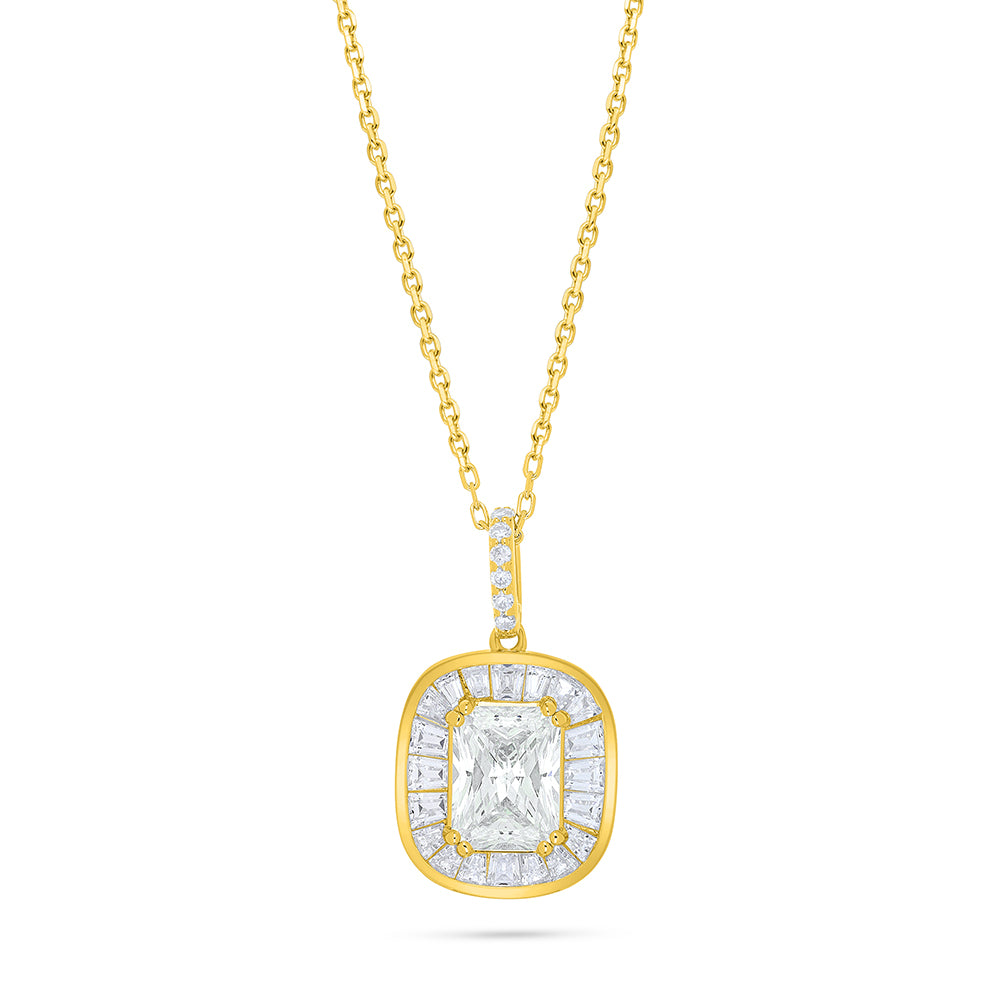 Sterling Silver 925 Necklace Golden Plated Embedded With Diamond Zircon And White Zircon