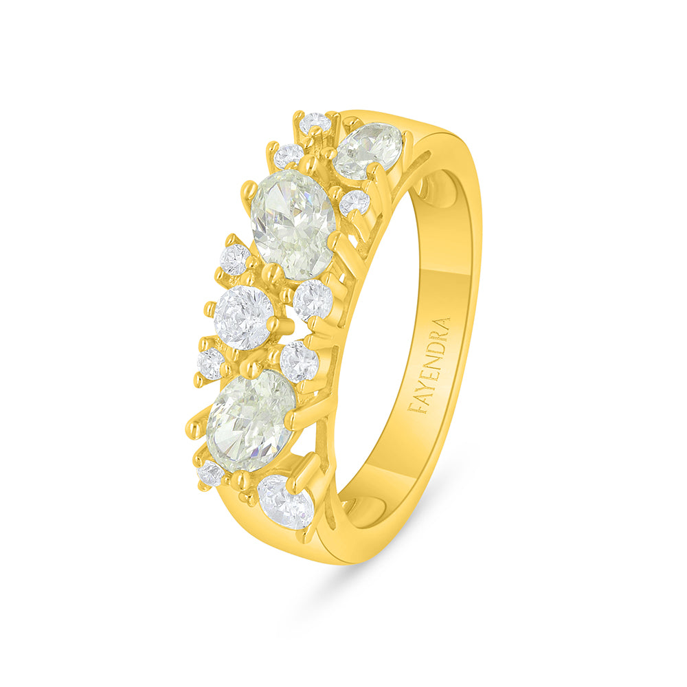 Sterling Silver 925 Ring Golden Plated Embedded With Yellow Diamond And White Zircon