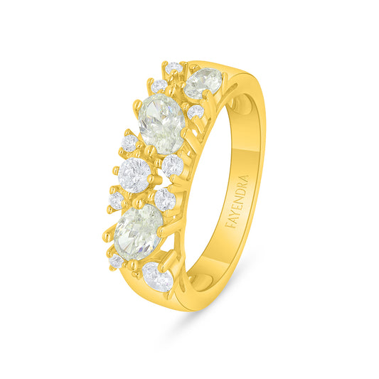 Sterling Silver 925 Ring Golden Plated  Embedded With Yellow Diamond And White Zircon