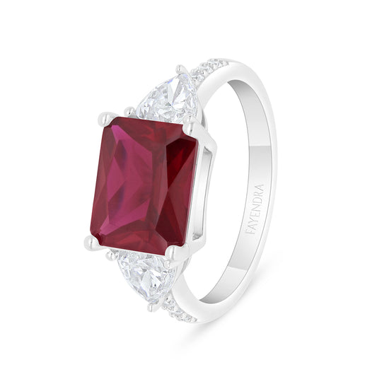 خاتم من الفضة الخالصة عيار 925 مطلي روديوم مرصع ياقوت كروندوم و فص ابيض