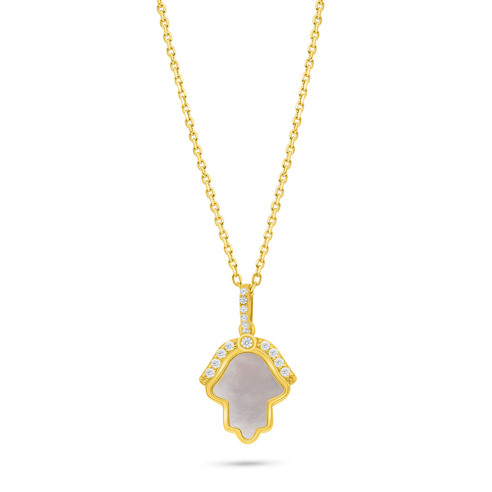 Sterling Silver 925 Necklace Golden Plated Embedded With White Shell And White Zircon
