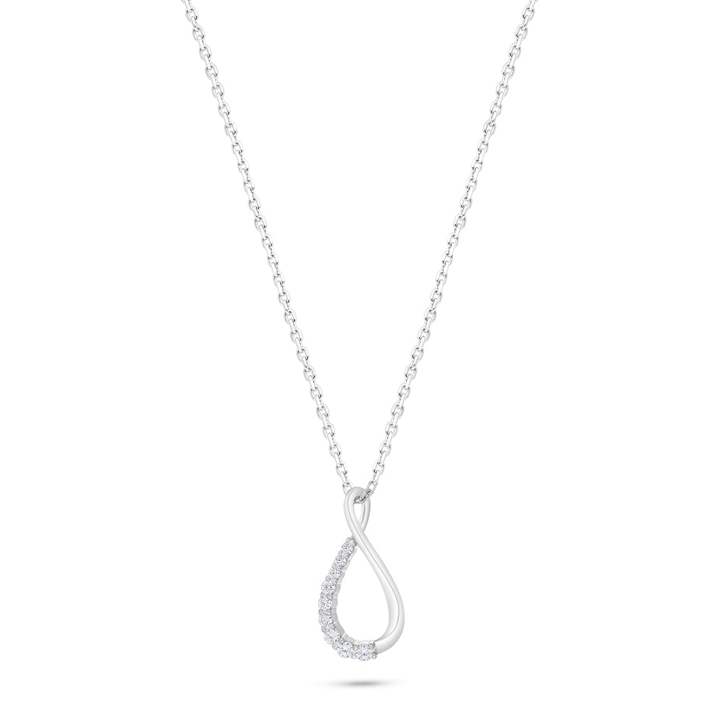 Sterling Silver 925 Necklace Rhodium Plated Embedded With White Zircon