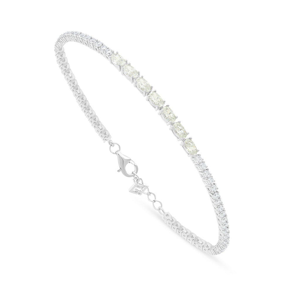 اسورة من الفضة الخالصة عيار 925 مطلية روديوم مرصعة بالزركون الكناري الالماسي و فص ابيض