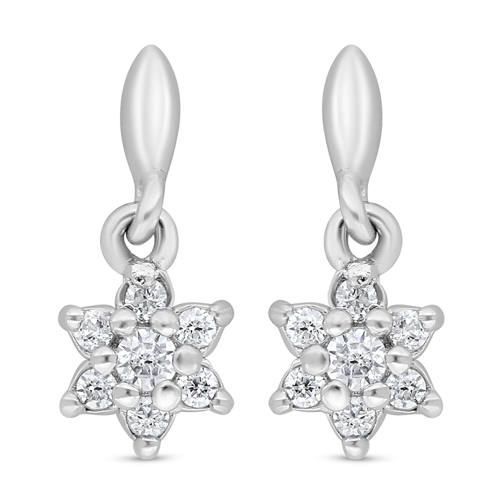 Sterling Silver 925 Earring Rhodium Plated Embedded With White Zircon
