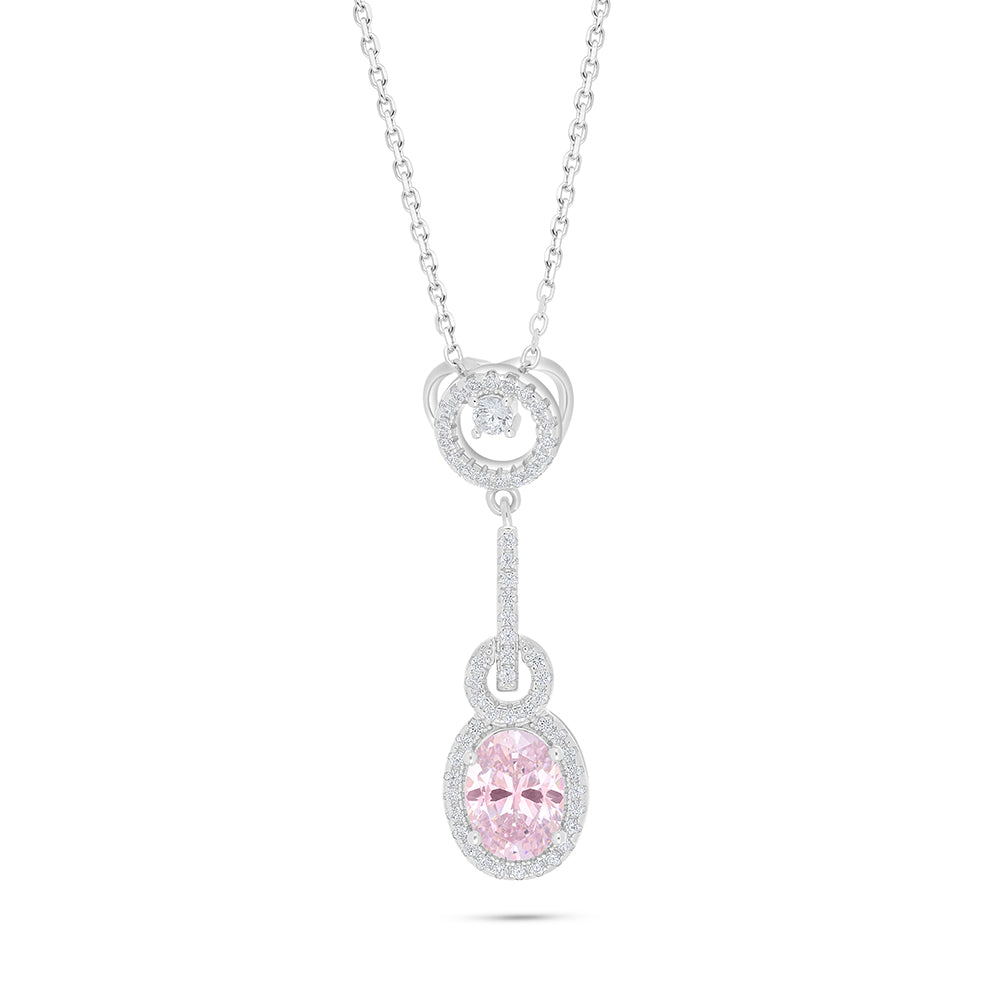 Sterling Silver 925 Necklace Rhodium Plated Embedded With pink Zircon And White Zircon