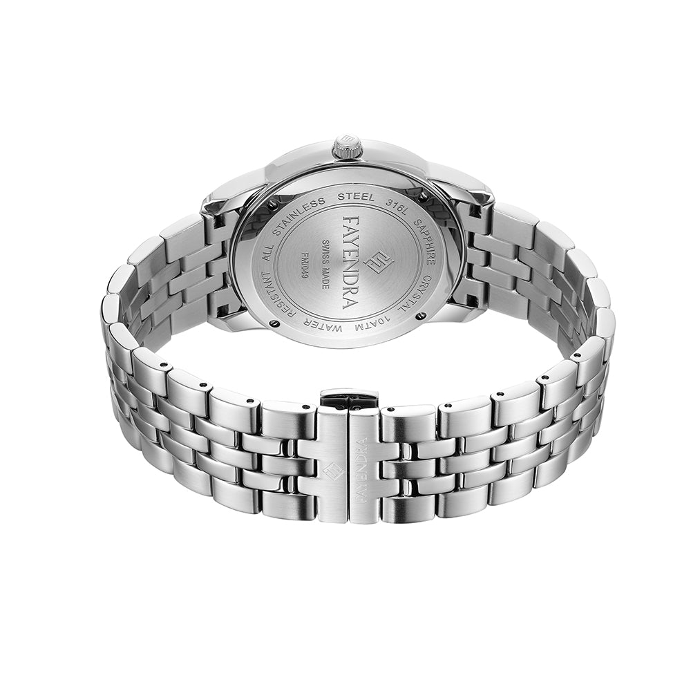 ساعة رجالي ستانلس ستيل عيار 316 بلون فضي - مينا حجر صدف ام اللالئ الاسود