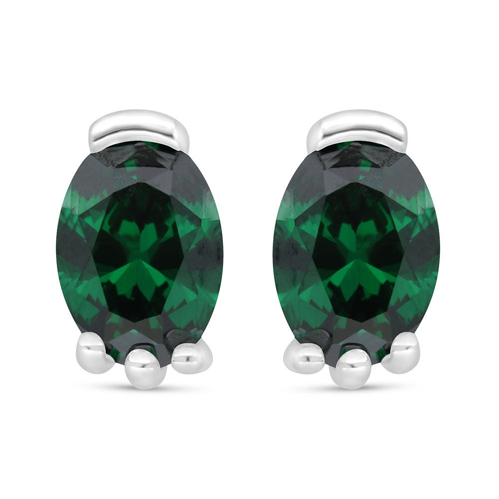 Sterling Silver 925 Earring Rhodium Plated Embedded With Emerald Zircon