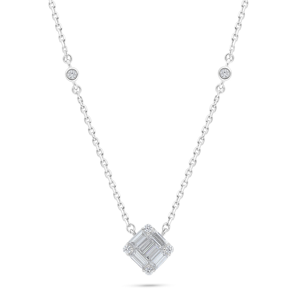 Sterling Silver 925 Necklace Rhodium Plated Embedded With White Zircon