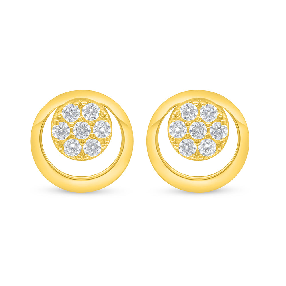 Sterling Silver 925 Earring Golden Plated Embedded With White Zircon