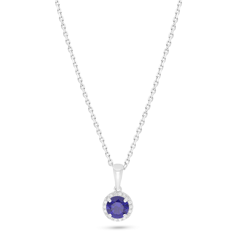Sterling Silver 925 Necklace Rhodium Plated Embedded With Sapphire Corundum And White Zircon