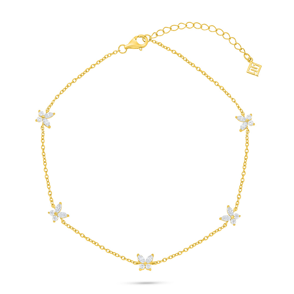 Sterling Silver 925 Anklet Golden Plated Embedded With White Zircon