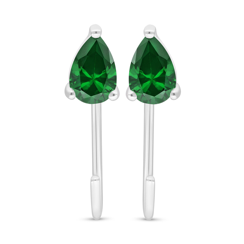 Sterling Silver 925 Earring Rhodium Plated Embedded With Emerald Zircon