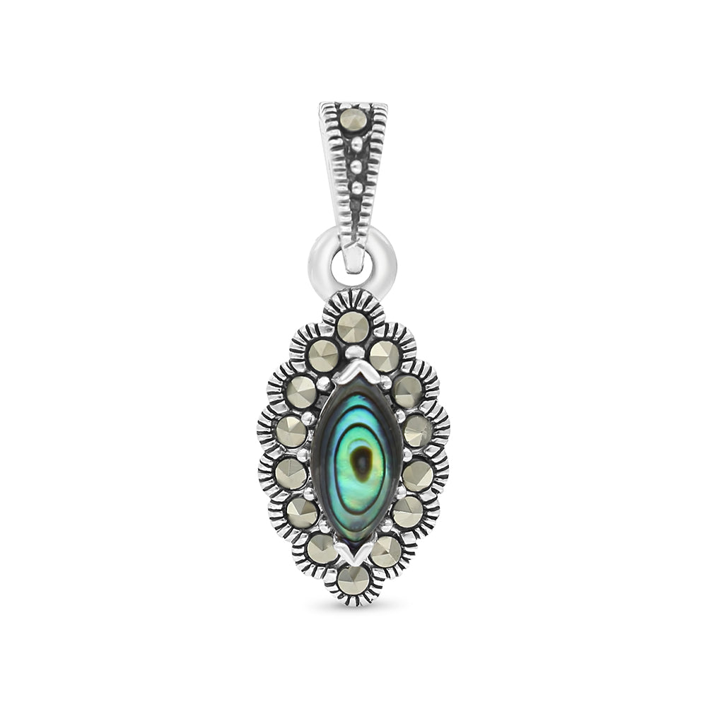 Sterling Silver 925 Pendant Embedded With Natural Blue Shell And Marcasite Stones