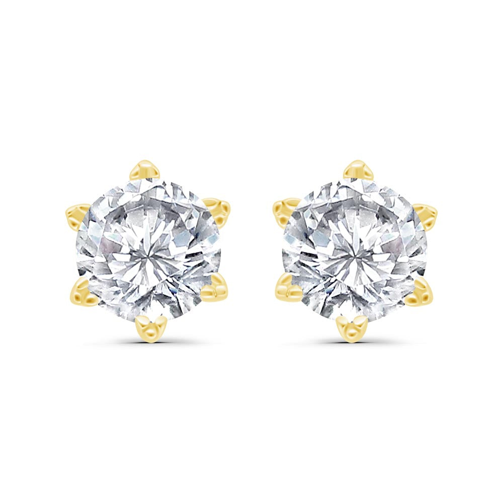 Sterling Silver 925 Earring Gold Plated Embedded With White Zircon