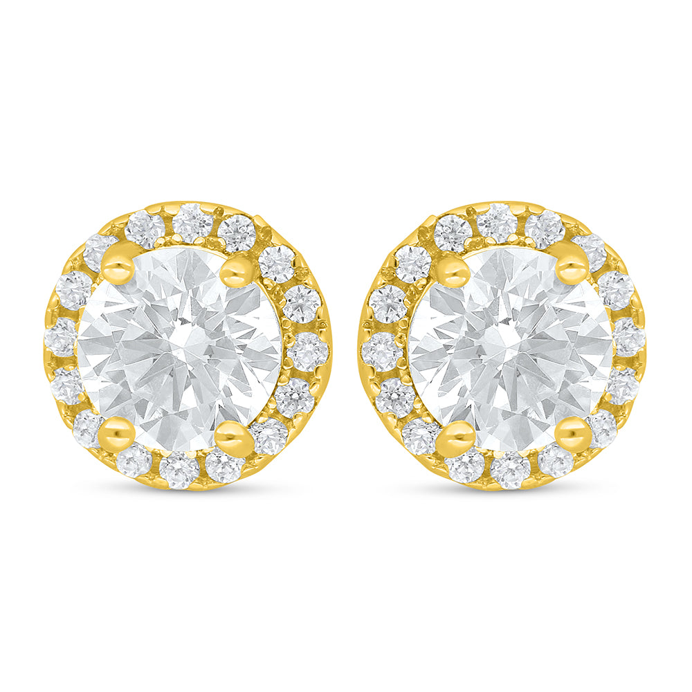 Sterling Silver 925 Earring Golden Plated Embedded With White Zircon