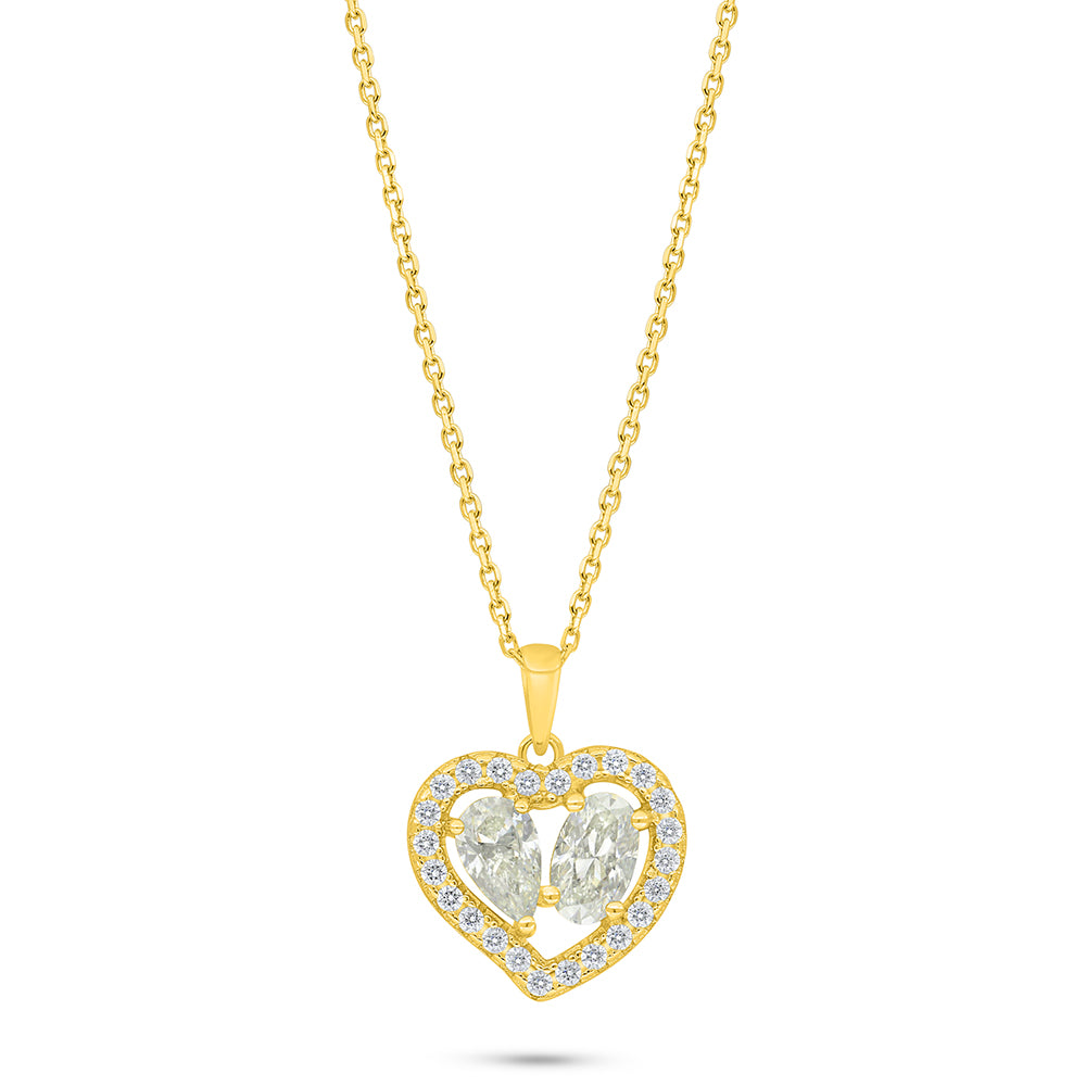Sterling Silver 925 Necklace Golden Plated Embedded With Yellow Diamond And White Zircon