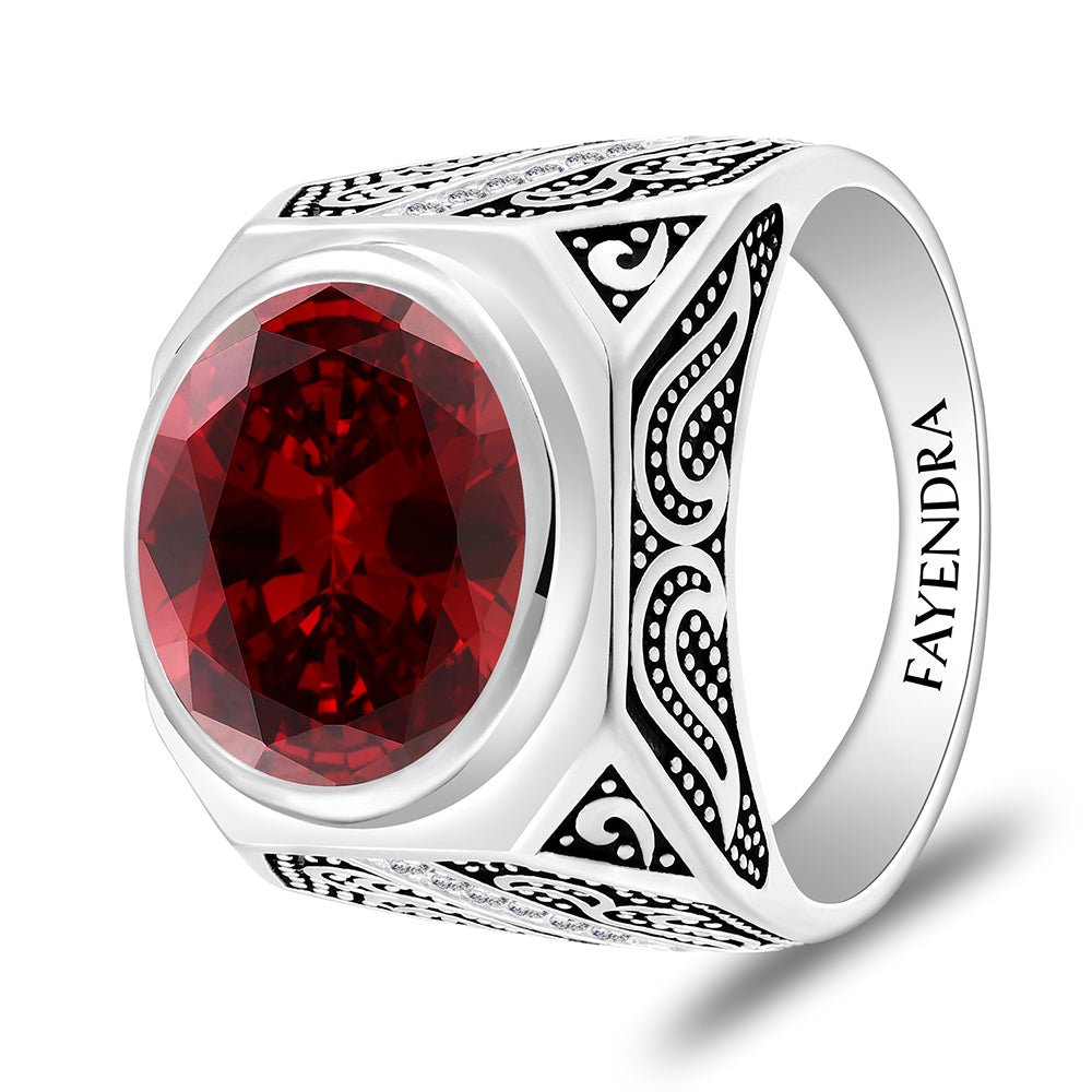 خاتم رجالي فضة عيار 925 مطلي روديوم و اسود زركون غرانيت و فص ابيض