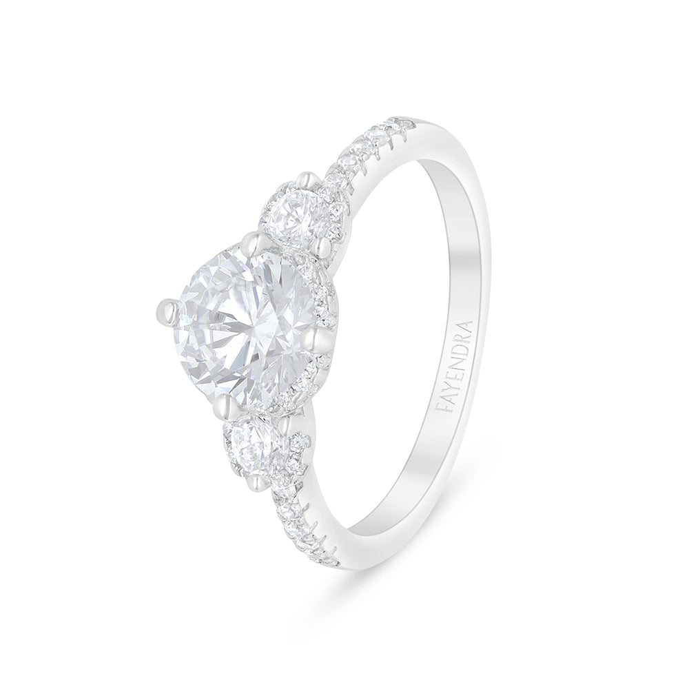 Sterling Silver 925 Ring Rhodium Plated Embedded With White Zircon