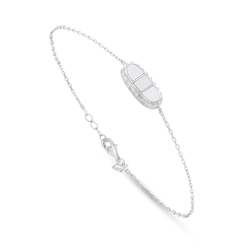 Sterling Silver 925 Bracelet Rhodium Plated Embedded With White Shell And White Zircon