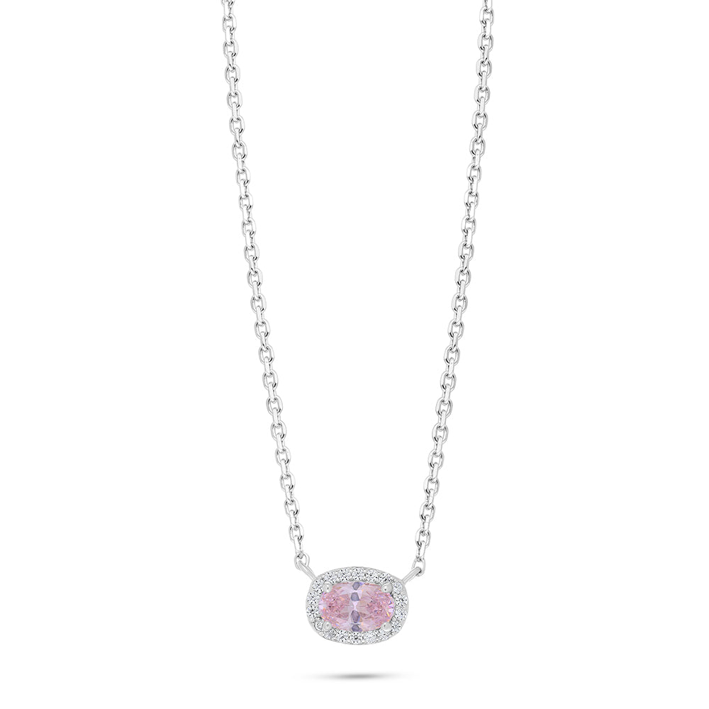 Sterling Silver 925 Necklace Rhodium Plated Embedded With Pink Zircon And White Zircon