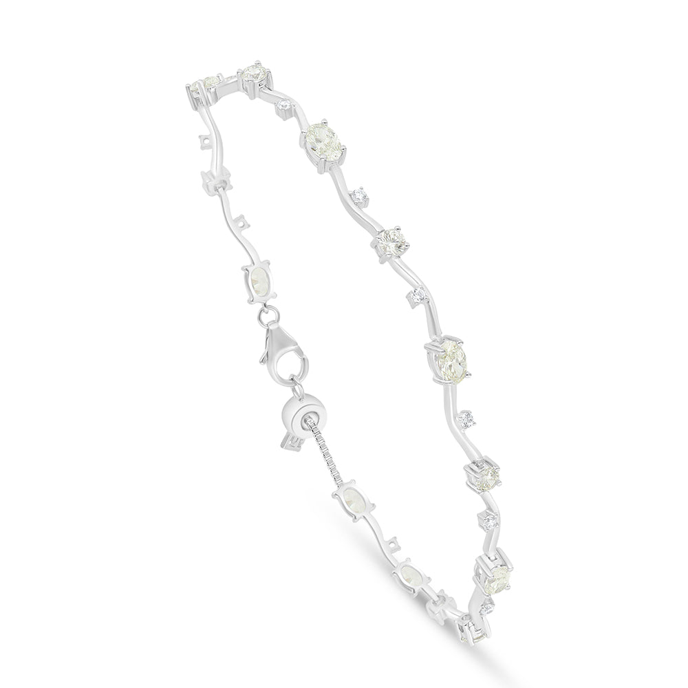 Sterling Silver 925 Bracelet Rhodium Plated Embedded With Diamond Zircon And White Zircon