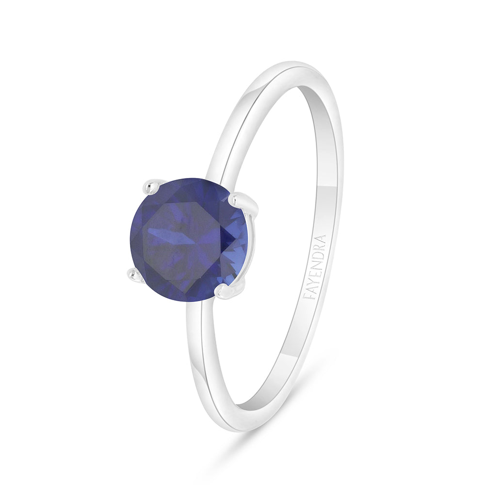 Sterling Silver 925 Ring Rhodium Plated Embedded With Sapphire Corundum