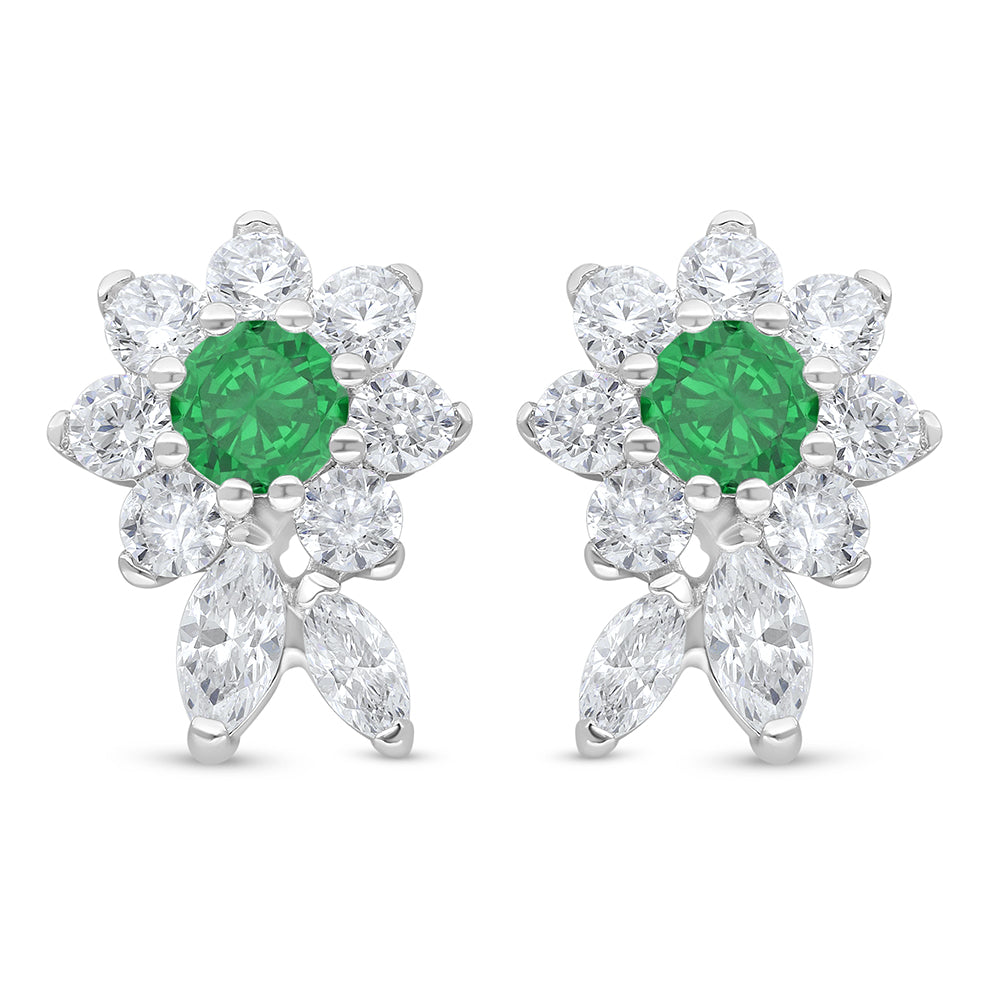 اقراط من الفضة الخالصة عيار 925 مطلية روديوم مرصعة زركون زمردي و فص ابيض