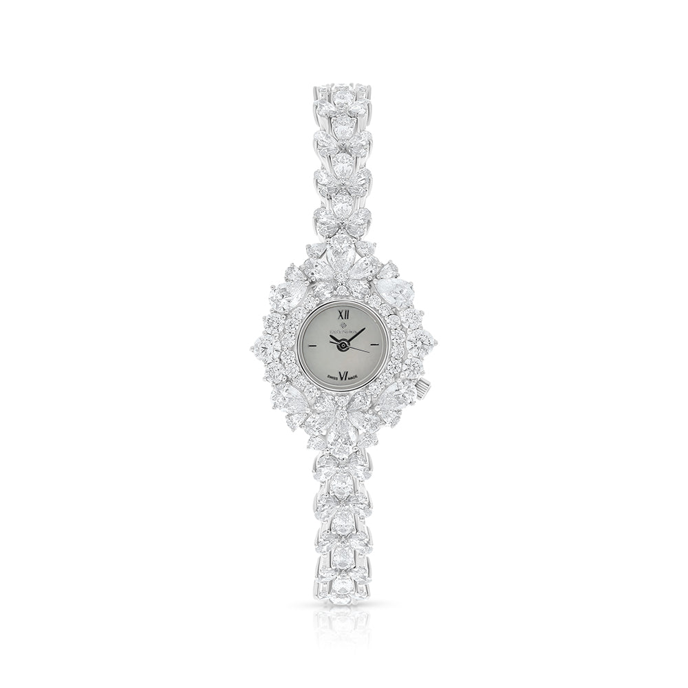 Stainless Steel 316 Watch Silver Plated Embedded With White Zircon - MOP DIAL