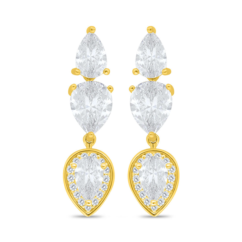 Sterling Silver 925 Earring Golden Plated Embedded With White Zircon