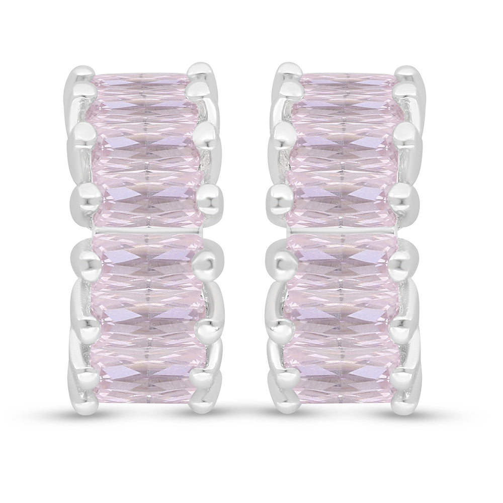 Sterling Silver 925 Earring Rhodium Plated Embedded With Pink Zircon