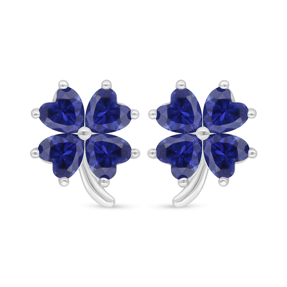 Sterling Silver 925 Earring Rhodium Plated Embedded With Sapphire Corundum