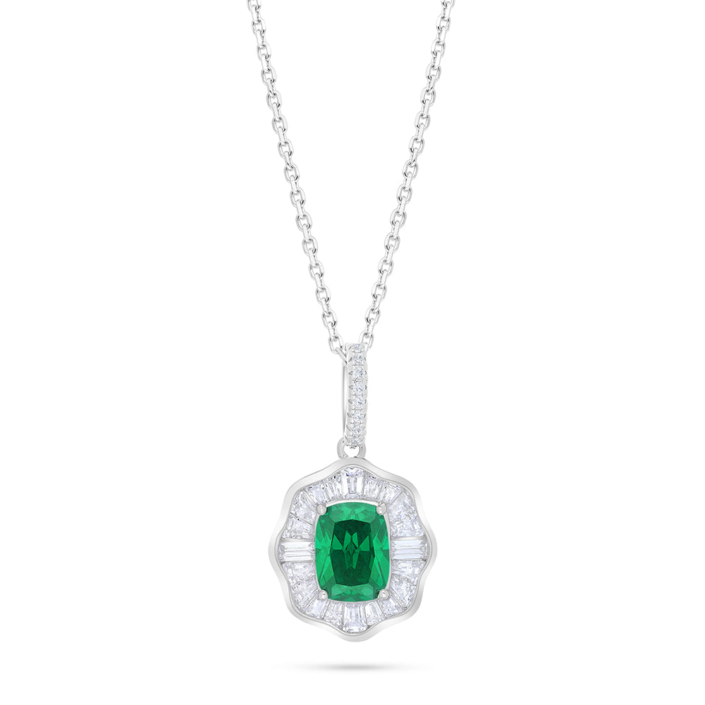 Sterling Silver 925 Necklace Rhodium Plated Embedded With Emerald Zircon And White Zircon