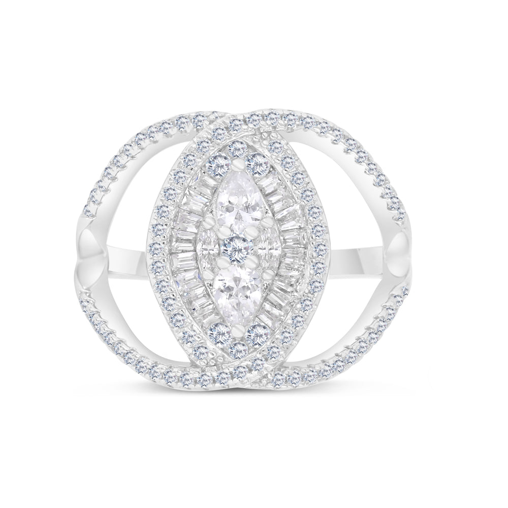 Sterling Silver 925 Ring Rhodium Plated Embedded With White CZ
