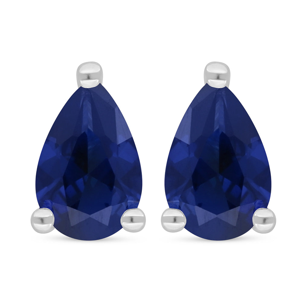 Sterling Silver 925 Earring Rhodium Plated Embedded With Sapphire Corundum