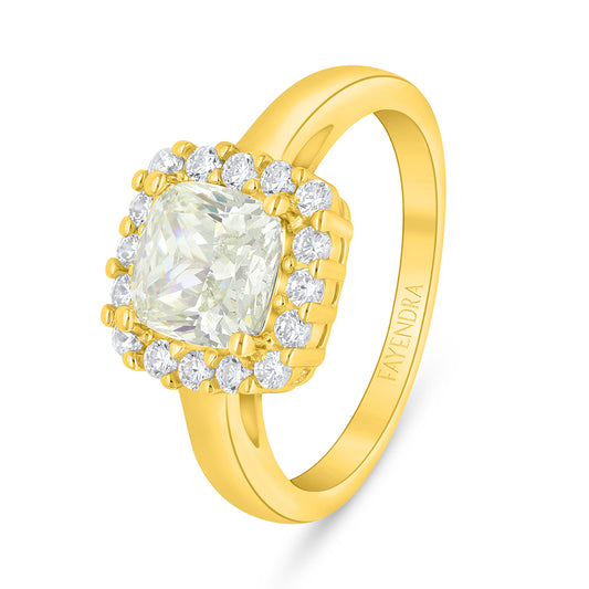 Sterling Silver 925 Ring Golden Plated Embedded With Yellow Diamond And White Zircon