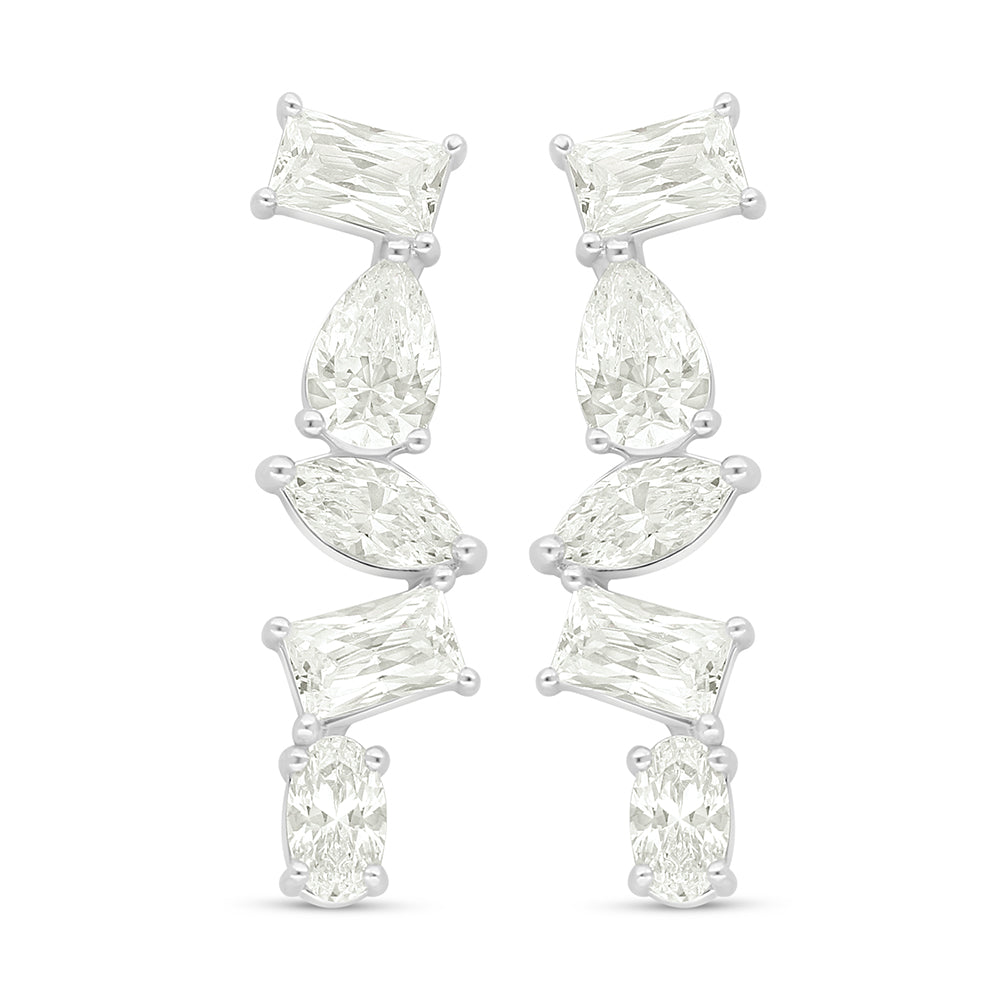 Sterling Silver 925 Earring Rhodium Plated Embedded With Yellow Diamond