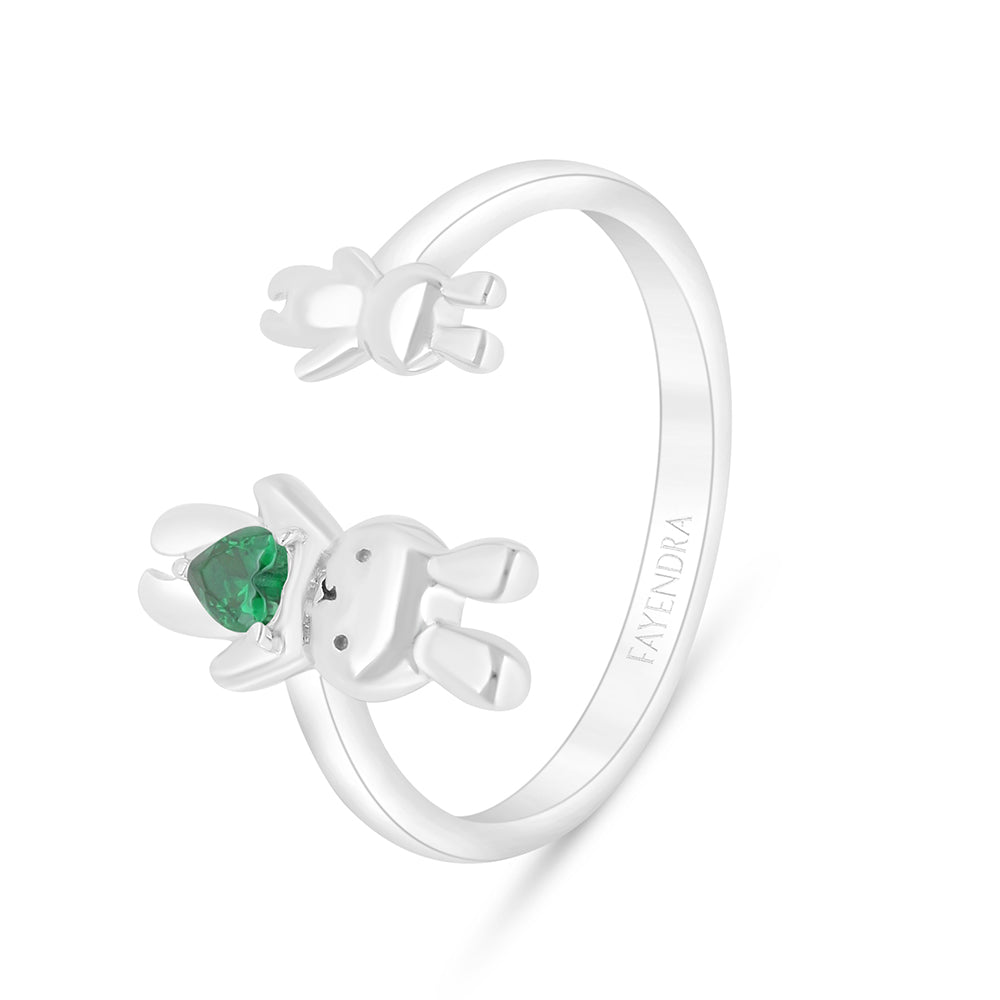 Sterling Silver 925 Ring Rhodium Plated Embedded With Emerald Zircon