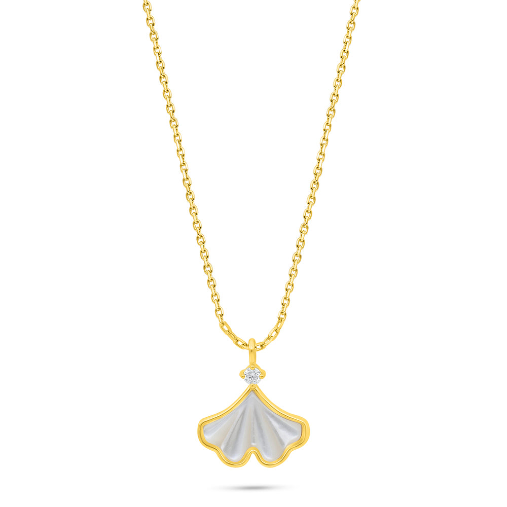 Sterling Silver 925 Necklace Golden Plated Embedded With White Shell And White Zircon